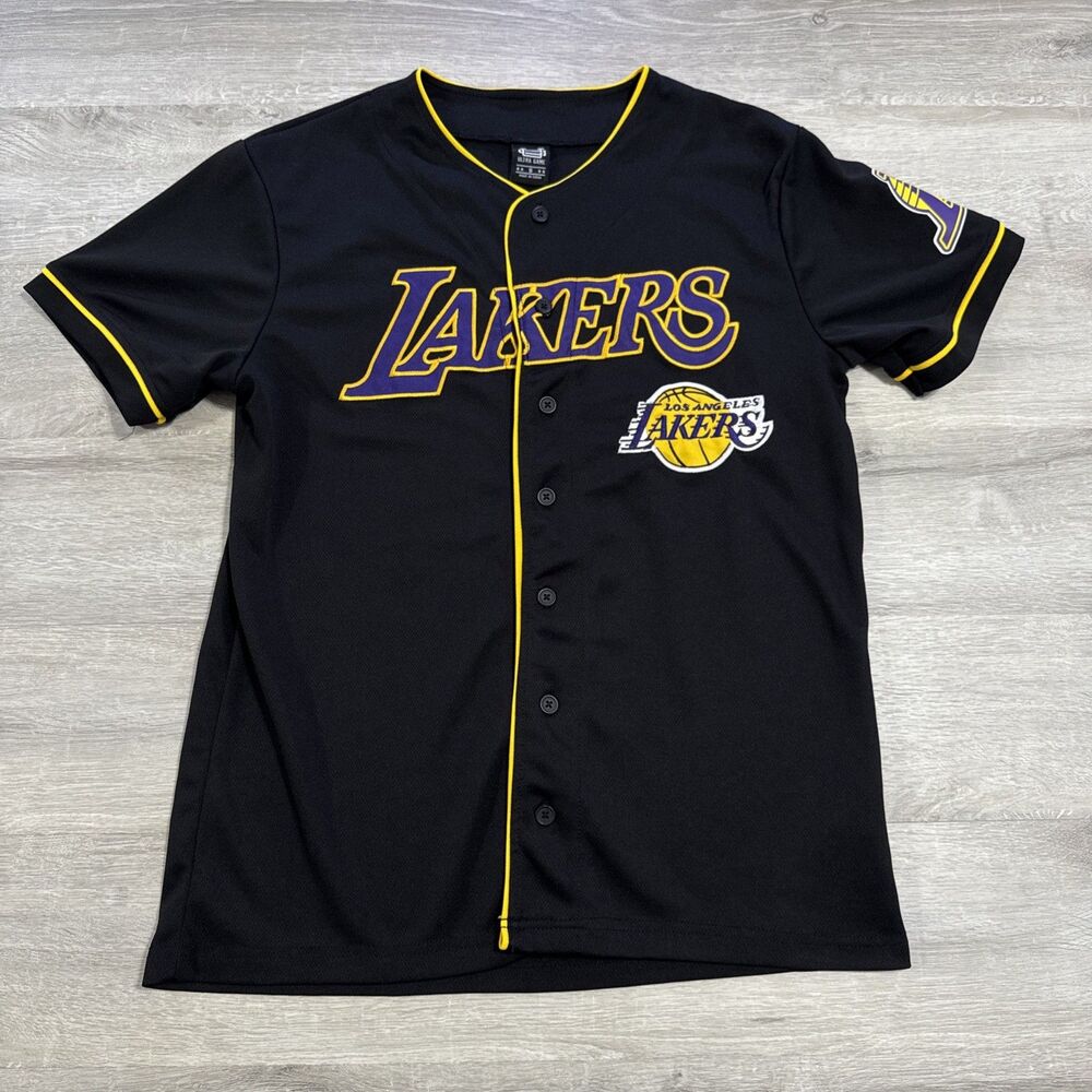 Los Angeles Lakers Jersey Men’s Black Gold Button Up Top Small Ultra Game NBA